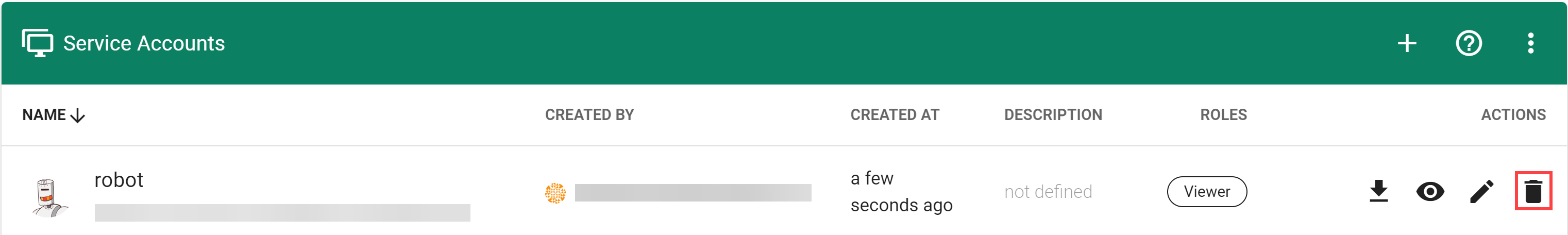 Delete service account