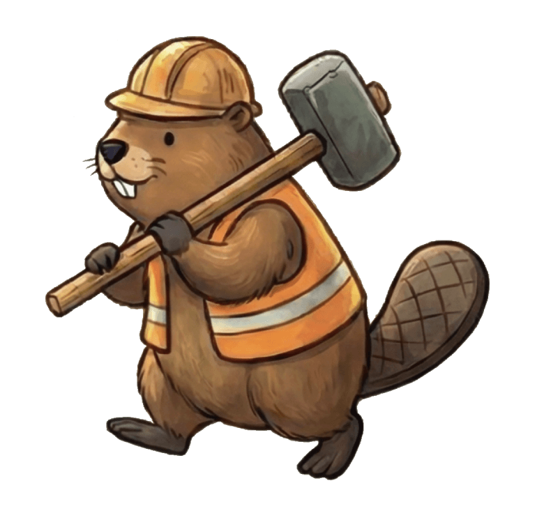 beaver with a hardhat and sledge hammer representing the infrastructure extension